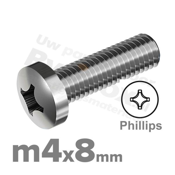 RVS bolcilinderschroef M4x8mm DIN 7985-H A2 | Rvsinox.nl