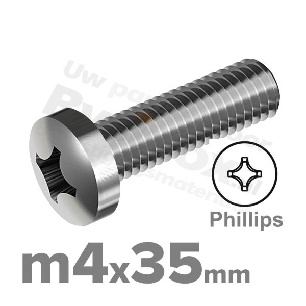 RVS bolcilinderschroef M4x35mm DIN 7985-H A2 | Rvsinox.nl