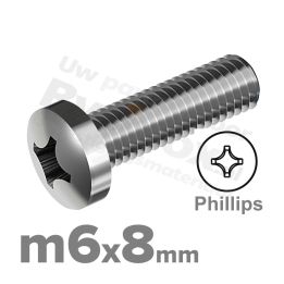 RVS bolcilinderschroef M6x8mm DIN 7985-H A2 | Rvsinox.nl