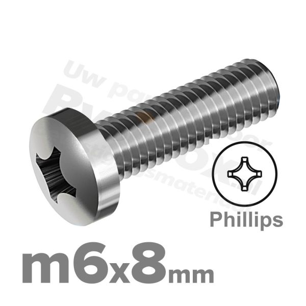 RVS bolcilinderschroef M6x8mm DIN 7985-H A2 | Rvsinox.nl