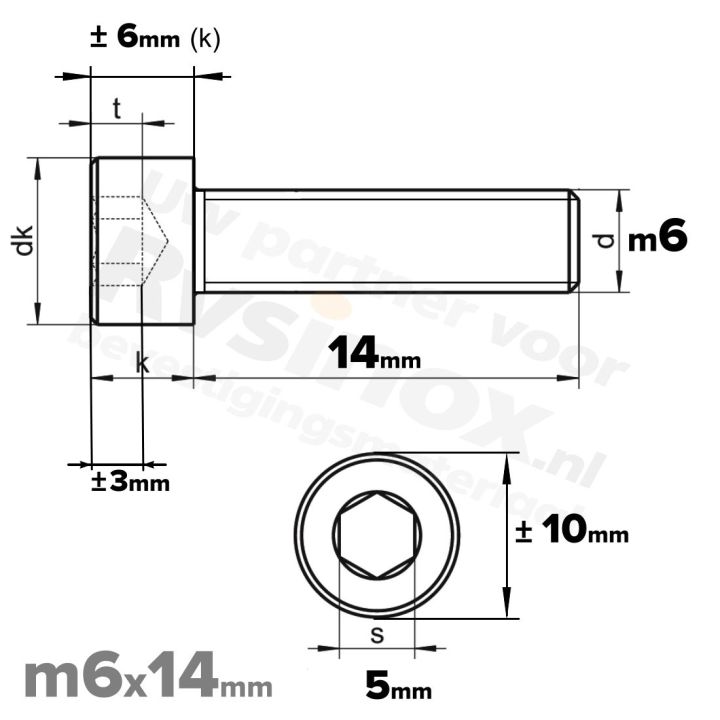 RVS Inbusbout M6x14 DIN 912 A2 | Cilinderschroef ISO 4762