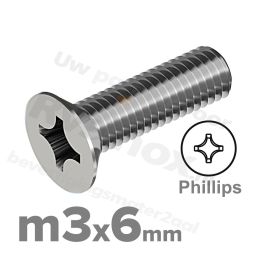RVS verzonken schroef M3x6mm DIN 965 H A2 | Rvsinox.nl