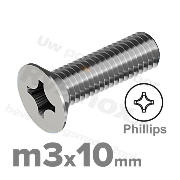 RVS verzonken schroef M3x10mm DIN 965 H A2 | Rvsinox.nl