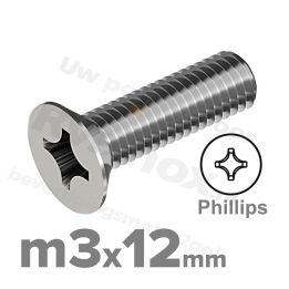 RVS verzonken schroef M3x12mm DIN 965 H A2 | Rvsinox.nl