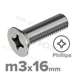 RVS verzonken schroef M3x16mm DIN 965 H A2 | Rvsinox.nl