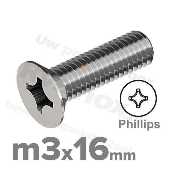 RVS verzonken schroef M3x16mm DIN 965 H A2 | Rvsinox.nl