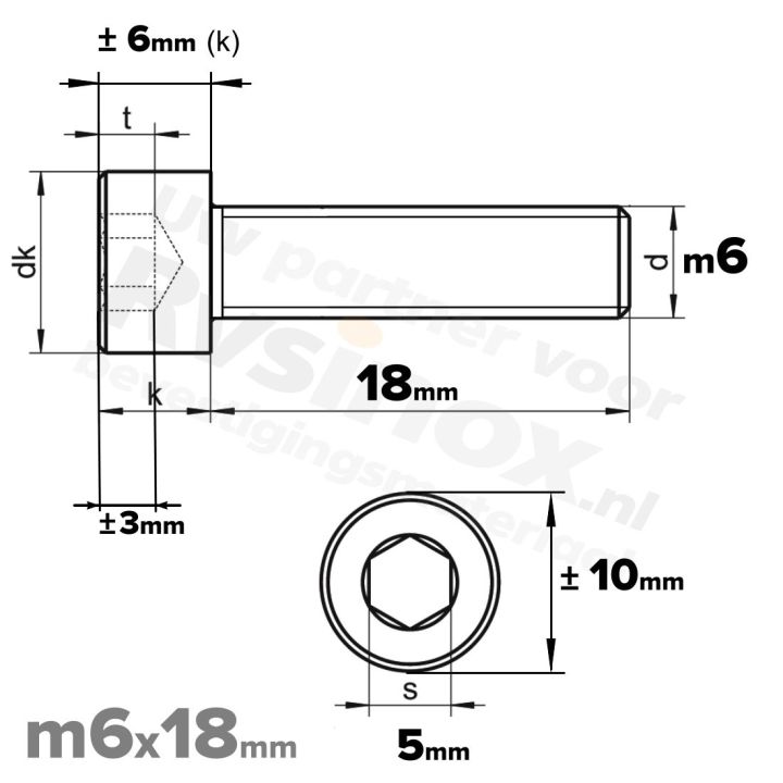 RVS Inbusbout M6x18 DIN 912 A2 | Cilinderschroef ISO 4762