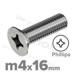 RVS verzonken schroef M4x16mm DIN 965 H A2 | Rvsinox.nl