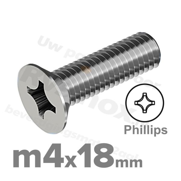 RVS verzonken schroef M4x18mm DIN 965 H A2 | Rvsinox.nl