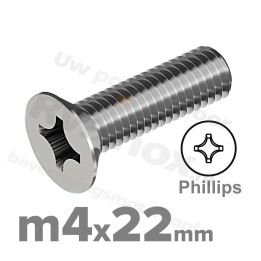 RVS verzonken schroef M4x22mm DIN 965 H A2 | Rvsinox.nl