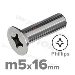 RVS verzonken schroef M5x16mm DIN 965 H A2 | Rvsinox.nl