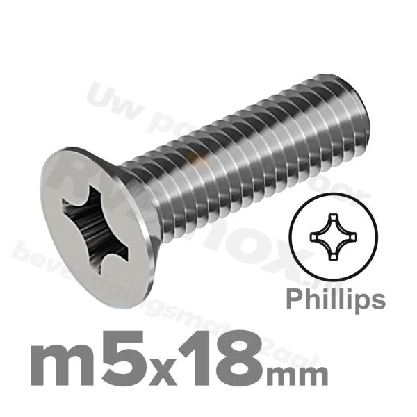 RVS verzonken schroef M5x18mm DIN 965 H A2 | Rvsinox.nl