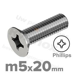 RVS verzonken schroef M5x20mm DIN 965 H A2 | Rvsinox.nl