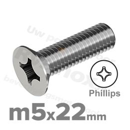 RVS verzonken schroef M5x22mm DIN 965 H A2 | Rvsinox.nl
