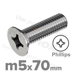 RVS verzonken schroef M5x70mm DIN 965 H A2 | Rvsinox.nl