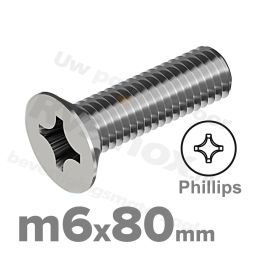 RVS verzonken schroef M6x80mm DIN 965 H A2 | Rvsinox.nl