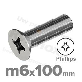 RVS verzonken schroef M6x100mm DIN 965 H A2 | Rvsinox.nl