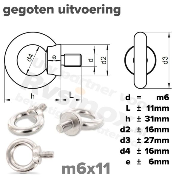 Oogbout M6 art. 580 RVS A2 | rvsinox.nl