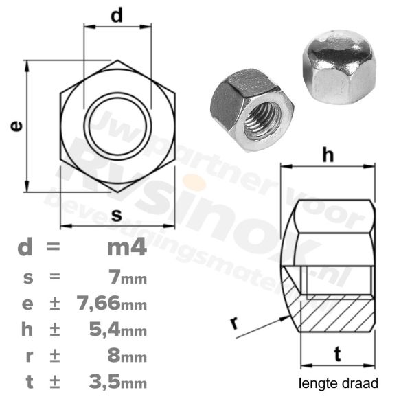 Dopmoer M4 DIN 917 RVS A2 | rvsinox.nl