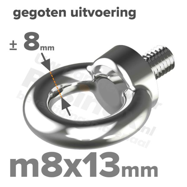 Oogbout M8 art. 580 RVS A2 | rvsinox.nl