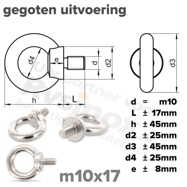 Oogbout M10 art. 580 RVS A2 | rvsinox.nl