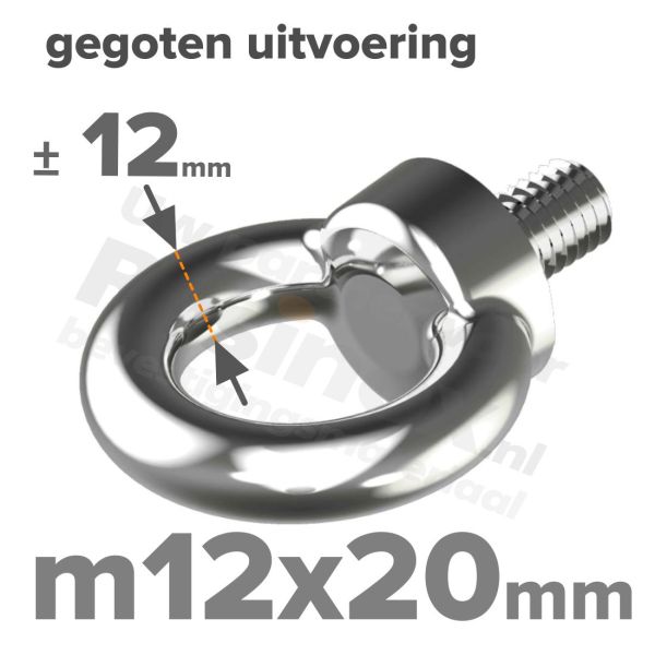 Oogbout M12 art. 580 RVS A2 | rvsinox.nl