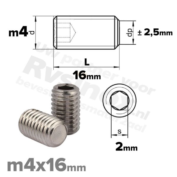 RVS stelschroef M4x16 ISO 4026 (DIN 913) A2