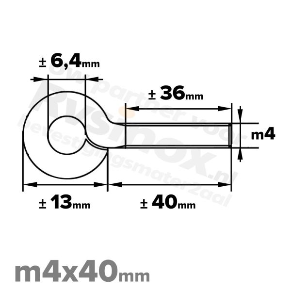 Rvs schroefoog m4x40 - Art. 9078 A2 | Rvsinox.nl