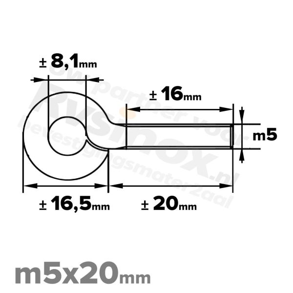 Rvs schroefoog m5x20 - Art. 9078 A2 | Rvsinox.nl