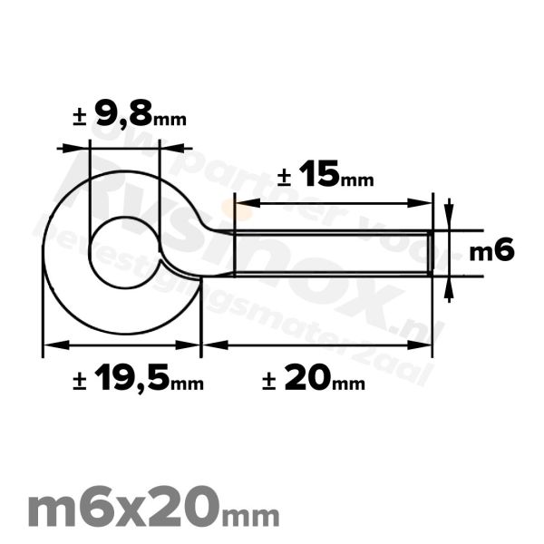 Rvs schroefoog m6x20 - Art. 9078 A2 | Rvsinox.nl