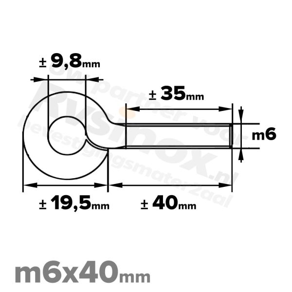 Rvs schroefoog m6x40 - Art. 9078 A2 | Rvsinox.nl