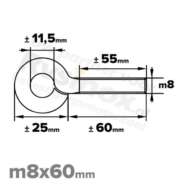 Rvs schroefoog m8x60 - Art. 9078 A2 | Rvsinox.nl