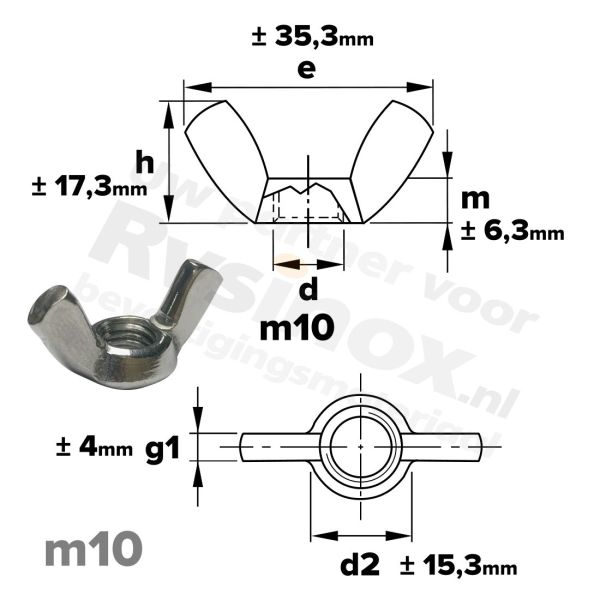 Vleugelmoer M10 Art. 315 RVS A2 | rvsinox.nl