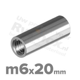 Koppelmoer rond M6x20mm Art. 9070 RVS A2 | rvsinox.nl