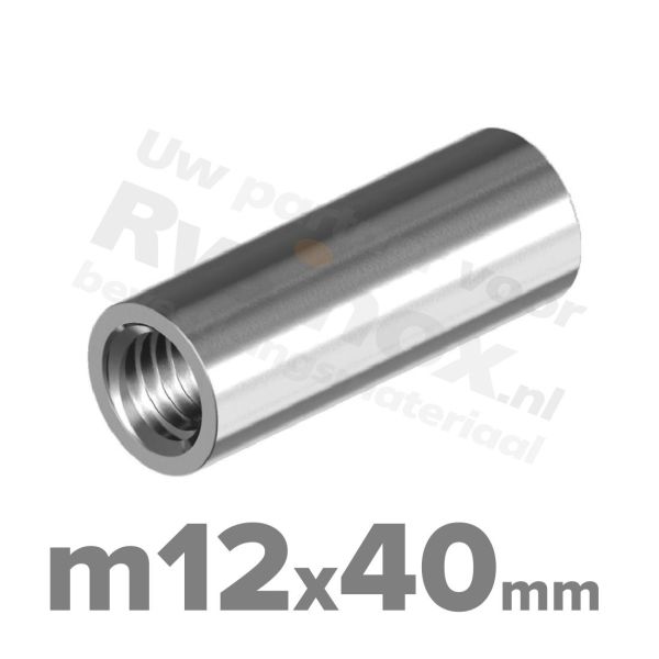 Koppelmoer rond M12x40mm Art. 9070 RVS A2 | rvsinox.nl