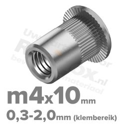 Rvs blindklinkmoer m4x10 - art. 1025 A2 | Rvsinox.nl