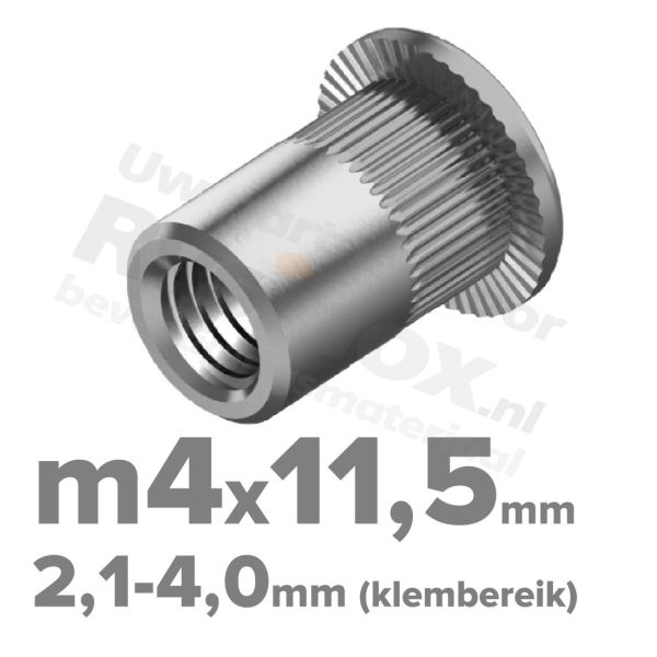 Rvs blindklinkmoer m4x11,5 - art. 1025 A2 | Rvsinox.nl