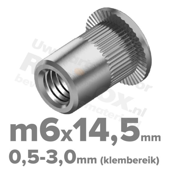 Rvs blindklinkmoer m6x14,5 - art. 1025 A2 | Rvsinox.nl