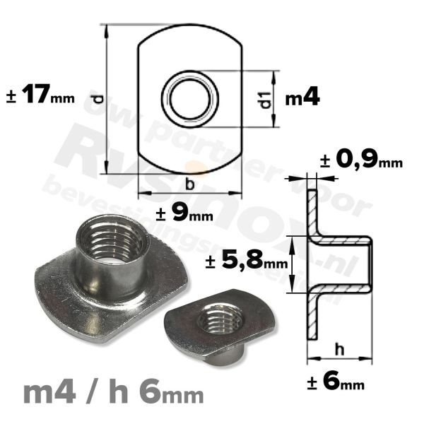 Rvs huls/aanlasmoer m4x h 6mm - art. 9060 A2 | Rvsinox.nl