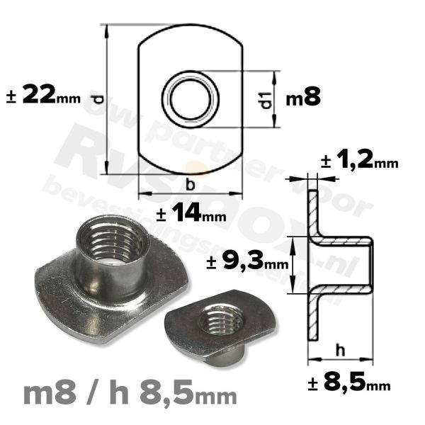 Rvs huls/aanlasmoer m8x h 8,5mm - art. 9060 A2 | Rvsinox.nl