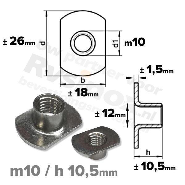 Rvs huls/aanlasmoer m10x h 10,5mm - art. 9060 A2 | Rvsinox.nl