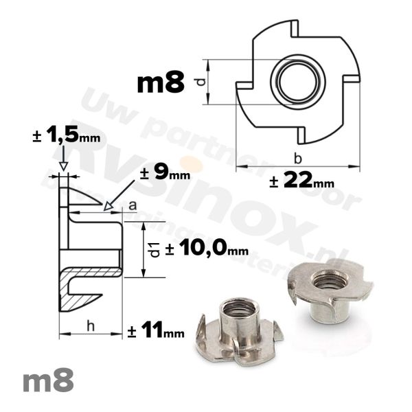 Rvs inslagmoer m8 voor hout - Art. 9260 A2 | Rvsinox.nl