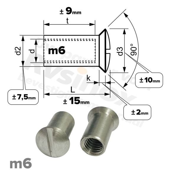 Rvs hulsmoer m6x15mm - Art. 9061 A1 | Rvsinox.nl