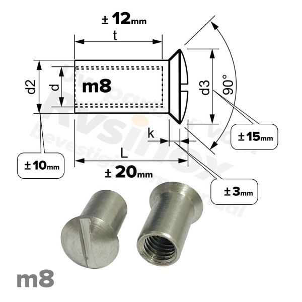 Rvs hulsmoer m8x20mm - Art. 9061 A1 | Rvsinox.nl