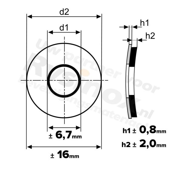 Rvs sluitring 16x6,7 met EPDM - Art. 9055 A2 | Rvsinox.nl