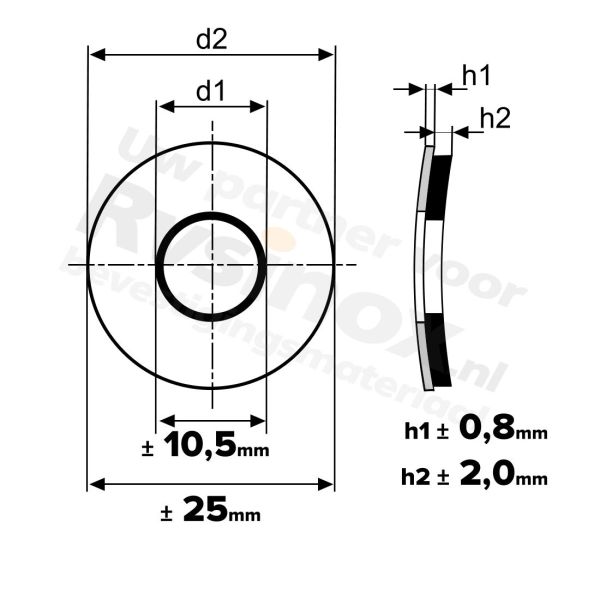 Rvs sluitring 25x10,5 met EPDM - Art. 9055 A2 | Rvsinox.nl