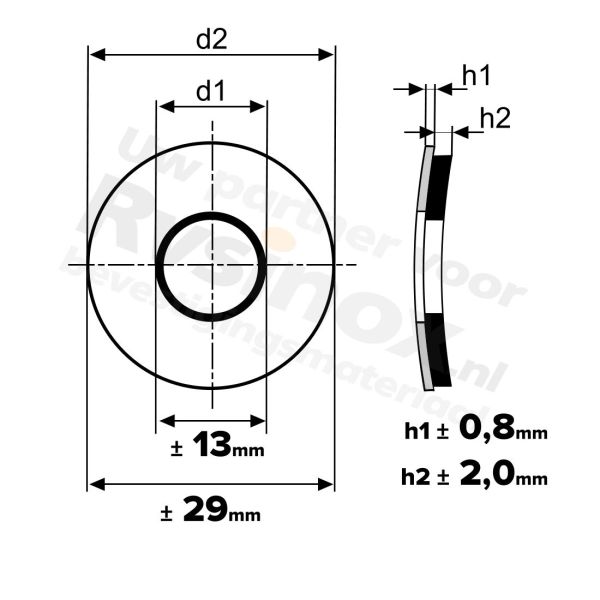 Rvs sluitring 29x13 met EPDM - Art. 9055 A2 | Rvsinox.nl