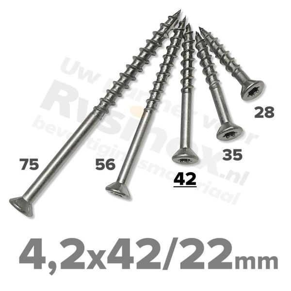 Rvs spaanplaatschroeven 4,2x42/22 - Art. 9142 A4 | Rvsinox.nl
