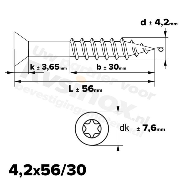 Rvs spaanplaatschroeven 4,2x56/30 - Art. 9142 A4 | Rvsinox.nl