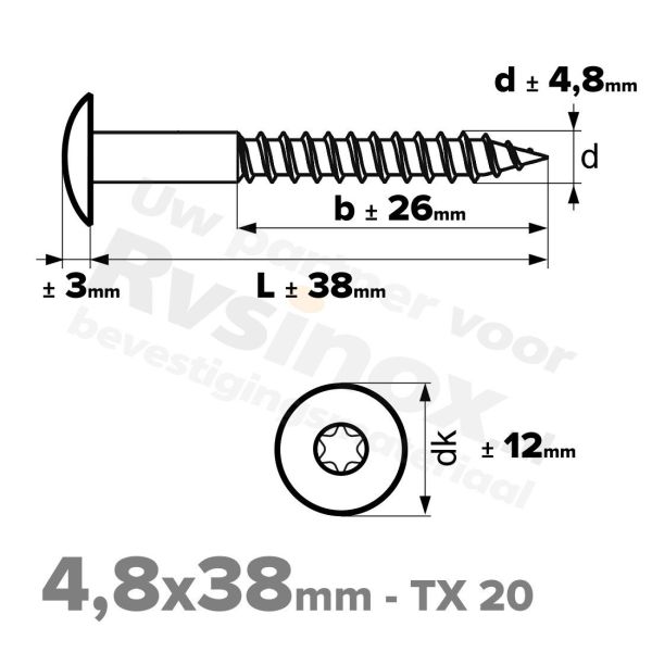 Rvs schroeven 4,8x38 - Art. 9086 A2 | Rvsinox.nl